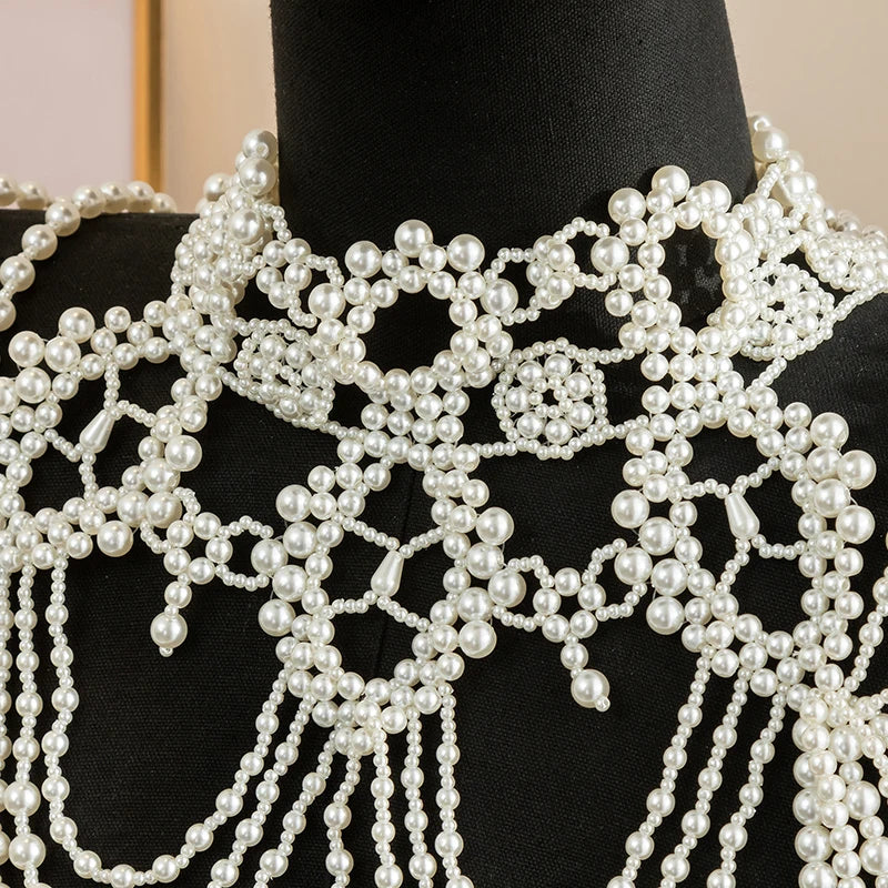 European style multi-layered Pearl body chain Body Chain Fashion Exaggerated Necklace Vintage shoulder Chain jewelry Advanced se