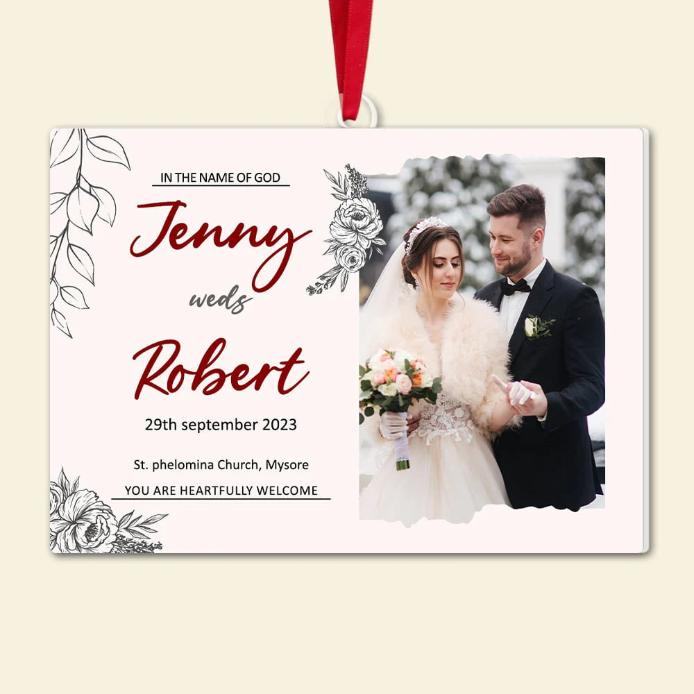 Wedding Photo Ornament, Custom Married Photo Ornament, Christmas Ornament, Christmas Gift for Wife and Husband