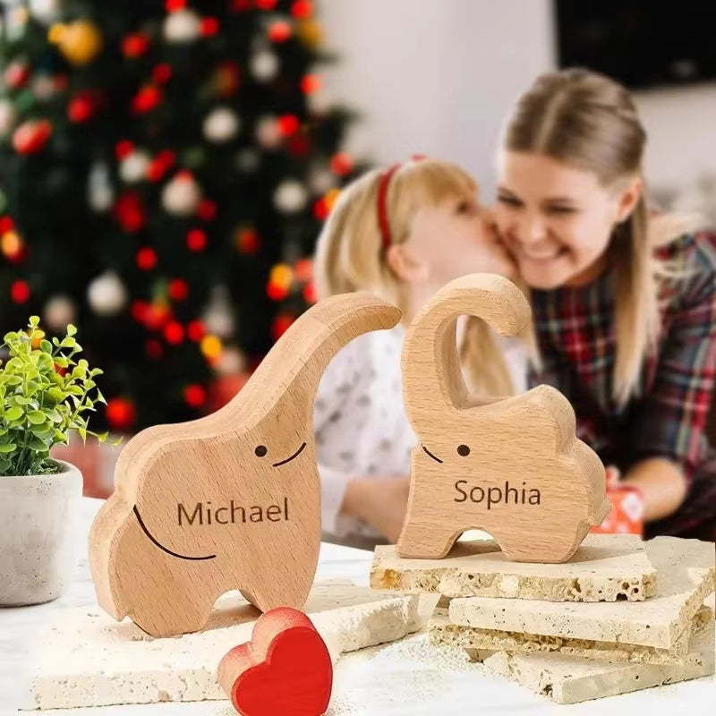 Wooden Puzzles Elephant Family Free Custom Animal Puzzles for Mom Family Friends Warm Holiday Gifts Christmas Family Ornaments