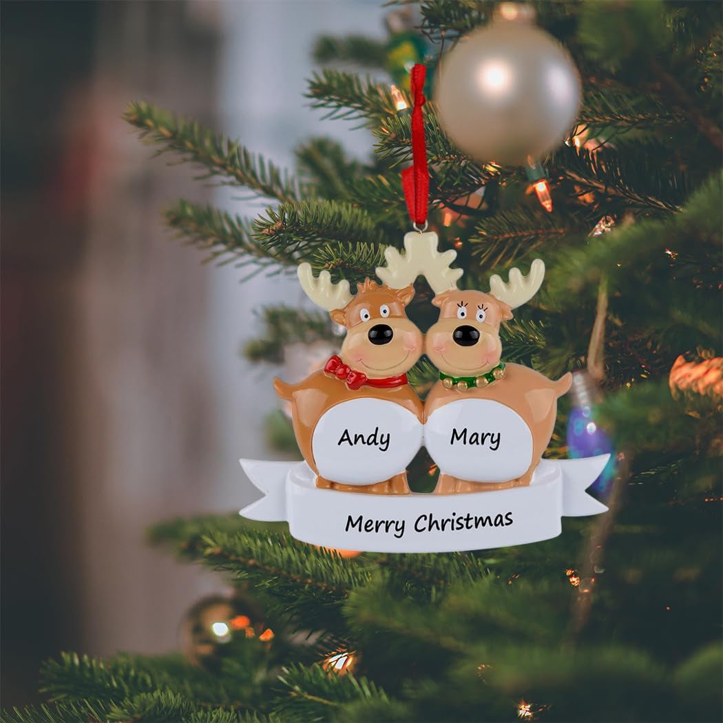 Reindeer Family of 2 Personalized Christmas Ornament - Couple'S First Christmas Together Keepsake Gift