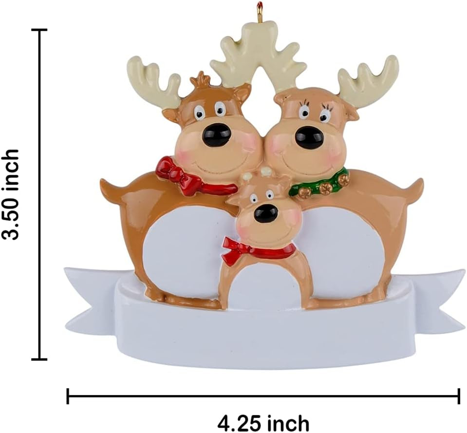 Reindeer Family of 3 Personalized Christmas Ornament - Family of Three Christmas Tree Ornaments 2025 - Our First Christmas Together Ornament - Unique Keepsake Gifts for Parents, Grandparents, Friends