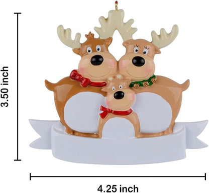 Reindeer Family of 3 Personalized Christmas Ornament - Family of Three Christmas Tree Ornaments 2025 - Our First Christmas Together Ornament - Unique Keepsake Gifts for Parents, Grandparents, Friends
