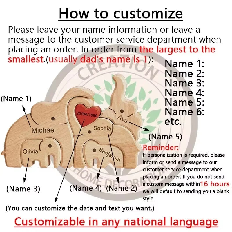 Wooden Puzzles Elephant Family Free Custom Animal Puzzles for Mom Family Friends Warm Holiday Gifts Christmas Family Ornaments