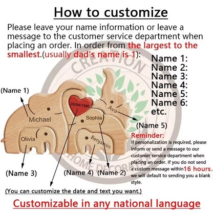 Wooden Puzzles Elephant Family Free Custom Animal Puzzles for Mom Family Friends Warm Holiday Gifts Christmas Family Ornaments