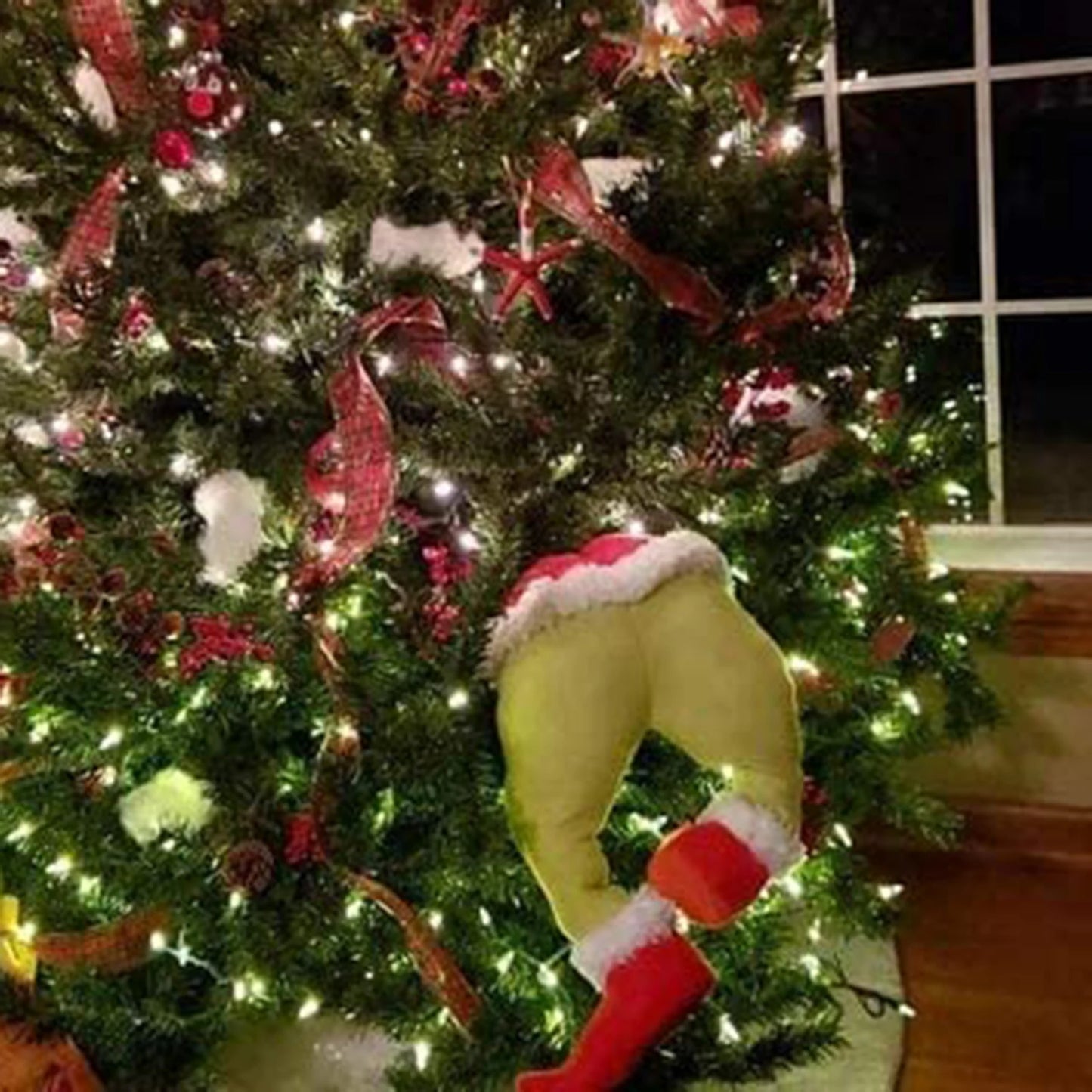 Christmas Thief Wreath，Christmas Elf Leg Wreath， Christmas Burlap Wreath， Holiday Decoration