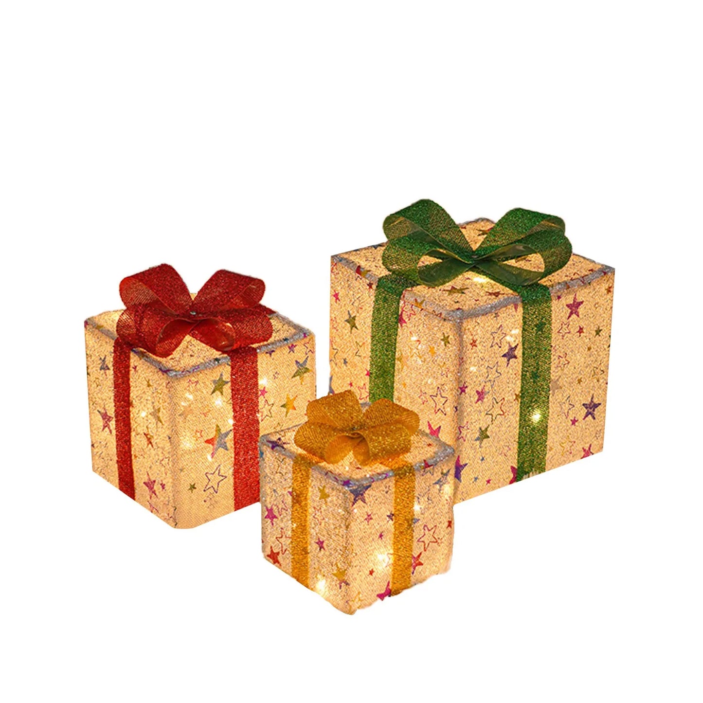 Set of 3 Christmas Lighted Gift Boxes with Bowknot Light Up Christmas Boxes Xmas Ornament for Xmas Holiday Party Indoor Outdoor