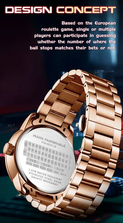Mark Fairwhale 5031 Men Quartz Watch European recessed wheel design Arabic numerals Rotating Dial Roulette Watch montres hommes
