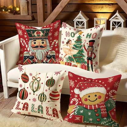 Christmas Magic: Festive Nutcracker, Gingerbread, and Ornament-Printed Pillowcases sofas, bedroom pillow covers, holiday gifts