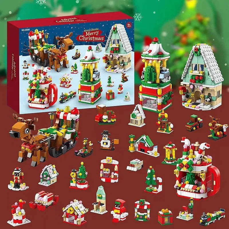 Christmas Advent Calendar Gift Box DIY Christmas Train Jesus Bricks Toys 24Days Countdown Calendar Box Surprise Christmas Gift