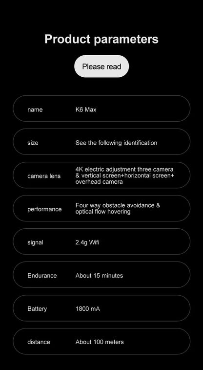 New light Flow professional UAV K6 MAX 4K HD three camera with WIFI FPV 360° obstacle avoidance quadcopter children's toy