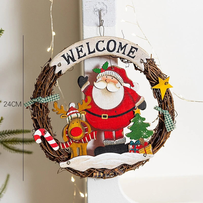 Christmas Painted Flower Garlands Vine Rings Door Walls Glass Display Window Ornaments Festive Atmosphere Scene Decoration