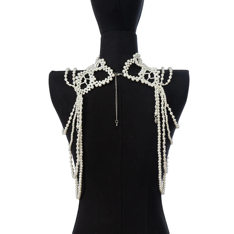 European style multi-layered Pearl body chain Body Chain Fashion Exaggerated Necklace Vintage shoulder Chain jewelry Advanced se