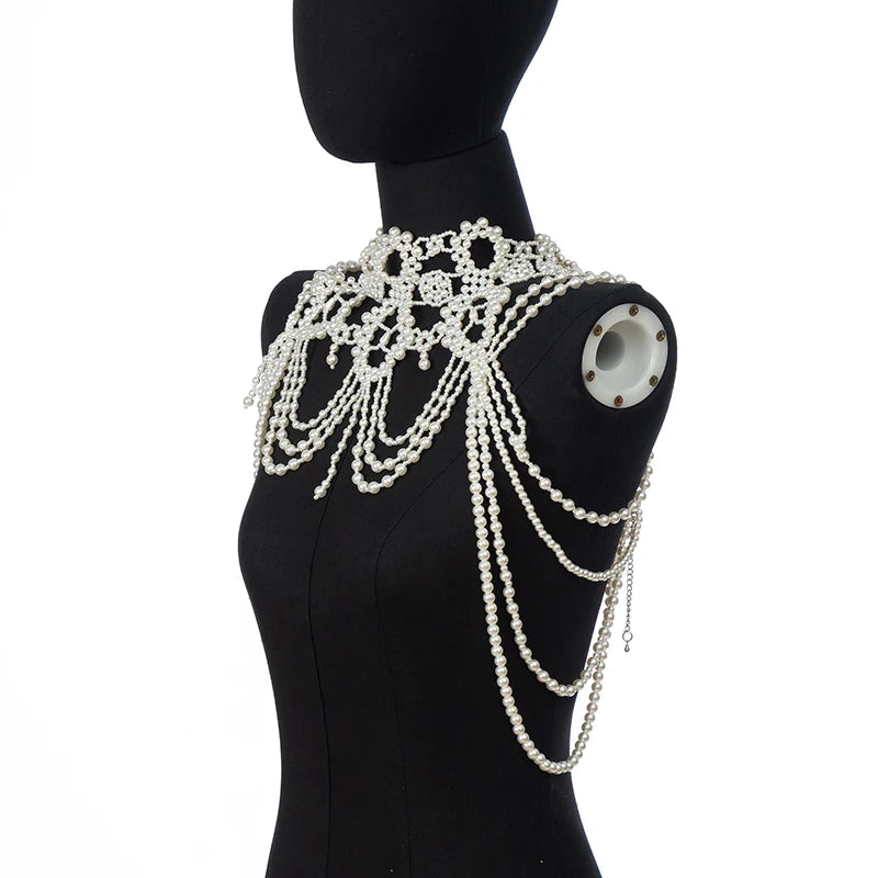 European style multi-layered Pearl body chain Body Chain Fashion Exaggerated Necklace Vintage shoulder Chain jewelry Advanced se