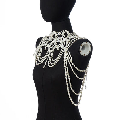 European style multi-layered Pearl body chain Body Chain Fashion Exaggerated Necklace Vintage shoulder Chain jewelry Advanced se