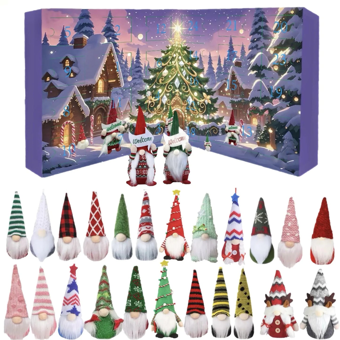 Christmas Countdown Calendar 24 Days Plush Gnome Advent Set Holiday Toy Decorations Festive Gift Idea Winter Themed Collectible