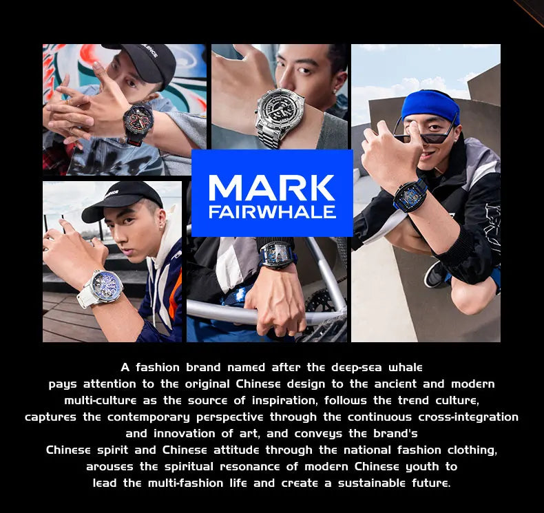 Mark Fairwhale 5031 Men Quartz Watch European recessed wheel design Arabic numerals Rotating Dial Roulette Watch montres hommes