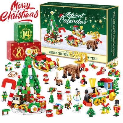 Christmas Advent Calendar Gift Box DIY Christmas Train Jesus Bricks Toys 24Days Countdown Calendar Box Surprise Christmas Gift