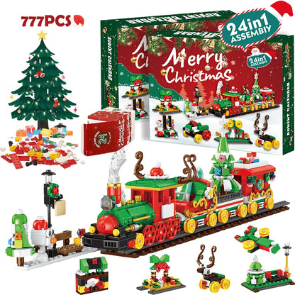 Christmas Advent Calendar Gift Box DIY Christmas Train Jesus Bricks Toys 24Days Countdown Calendar Box Surprise Christmas Gift