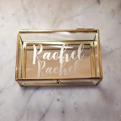 Personalized Glass Jewelry Box for Bridesmaids and Birthdays Gold and White Bridesmaid Proposal Gift For Her Mother's Day Gift