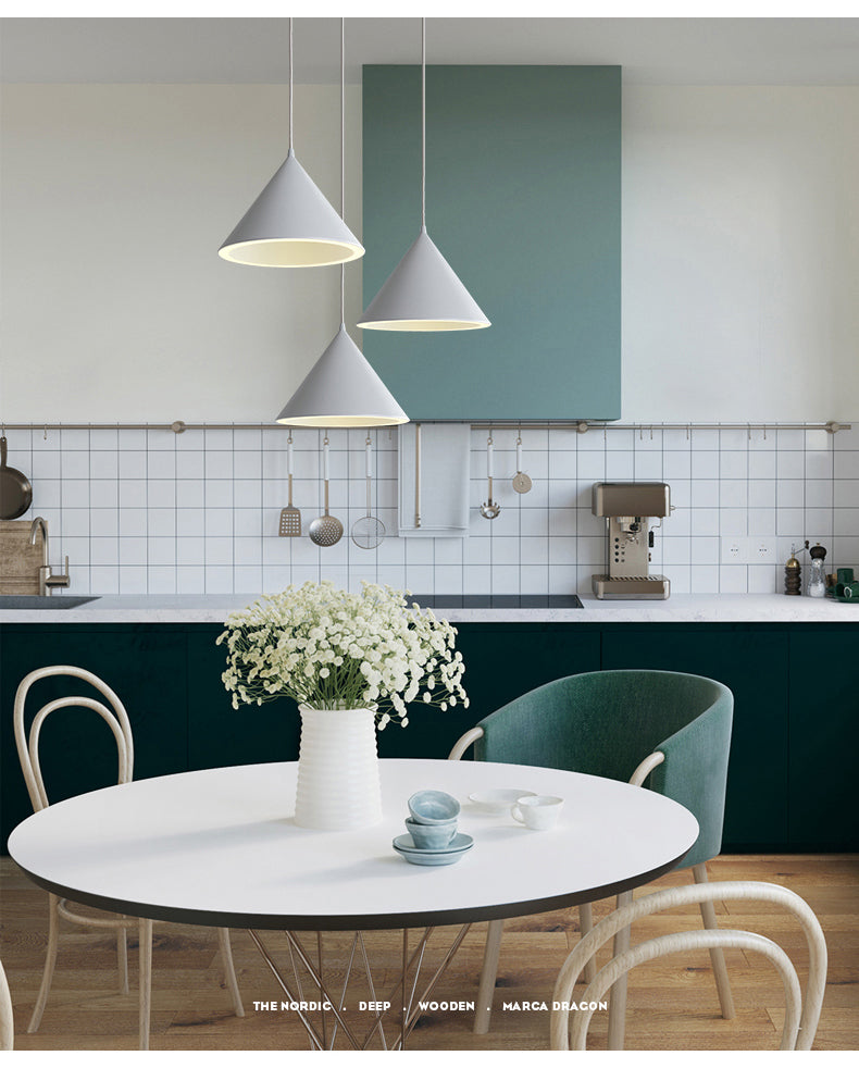 Nordic Design Cone Shape Ceiling Pendant Lamp for Dining Kitchen Island Living Room Three Lighting Methods Hanging Led Light
