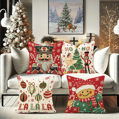 Christmas Magic: Festive Nutcracker, Gingerbread, and Ornament-Printed Pillowcases sofas, bedroom pillow covers, holiday gifts