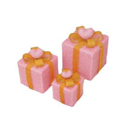 Set of 3 Christmas Lighted Gift Boxes with Bowknot Light Up Christmas Boxes Xmas Ornament for Xmas Holiday Party Indoor Outdoor