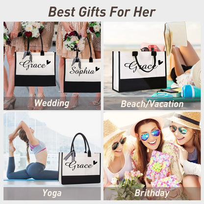 Personalized Tote Bag for Women Custom Beach Bags with Name Best Friend Gifts for Birthday Wedding Bride Bridesmaid