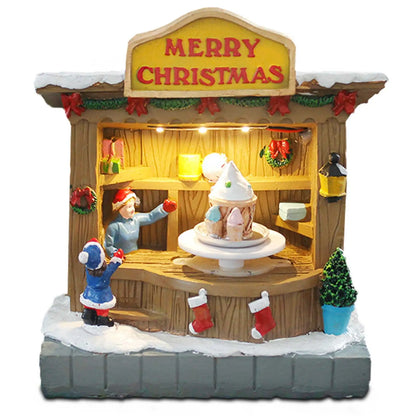 Animated Christmas Village Accessories Decor with Music and LED Lights - Bring Festive Cheer to Your Home with Our Icecream Shop