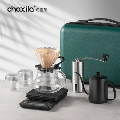 5~9pcs Pour Over Coffee Sets Coffee Bean Grinder Drip Kettle Coffee Pot Outdoor Travel Wilderness Kit Gift Box Camping Picnic