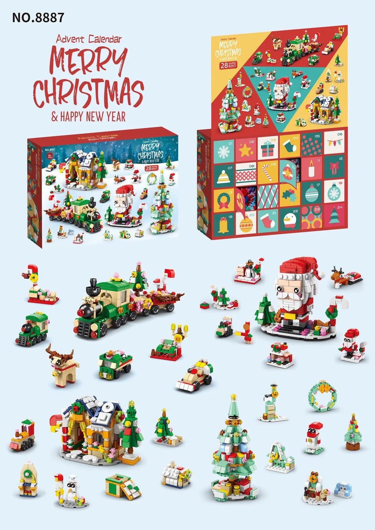 Christmas Advent Calendar Gift Box DIY Christmas Train Jesus Bricks Toys 24Days Countdown Calendar Box Surprise Christmas Gift