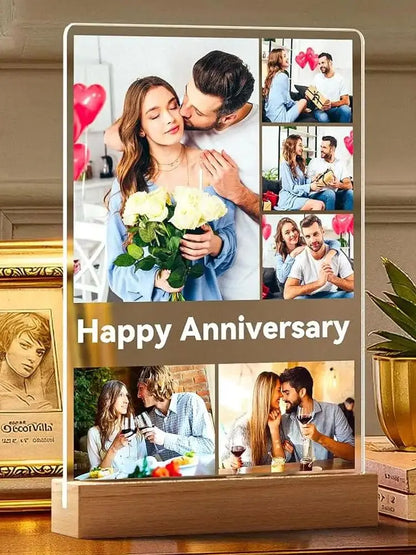 Custom Acrylic Plaque Christmas Birthday Gifts for Mom Personalized Photo Frame with Night Light Best Dad Ever Family Xmas Gifts