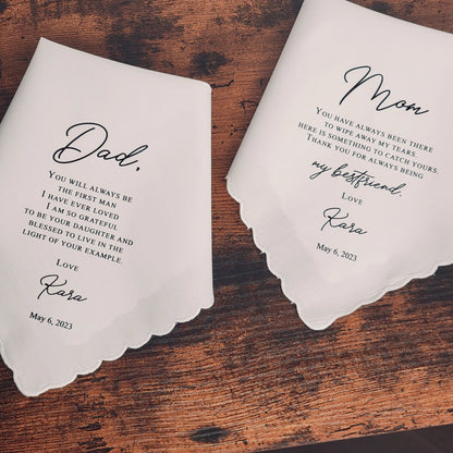Personalized Wedding Handkerchief Gift for Mom & Dad Custom Handkerc Luxury Gift for Bride and Groom Parent Gifts Wedding Favor