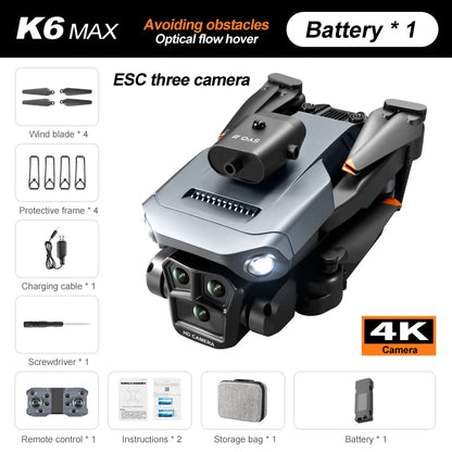 New light Flow professional UAV K6 MAX 4K HD three camera with WIFI FPV 360° obstacle avoidance quadcopter children's toy