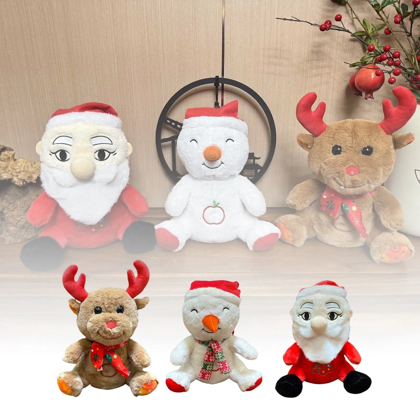 Christmas Plush Ornaments Cute Plush Material Christmas Theme Dolls Santa Claus Snowman Elk Combination Home Scene Decoration