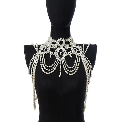 European style multi-layered Pearl body chain Body Chain Fashion Exaggerated Necklace Vintage shoulder Chain jewelry Advanced se
