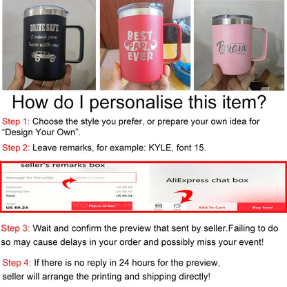 Personalized Coffee Mug Christmas Gift, Stainless Steel Mug Gift Customized Mugs for Dad, Gifts for Dad Birthday, Father's Day