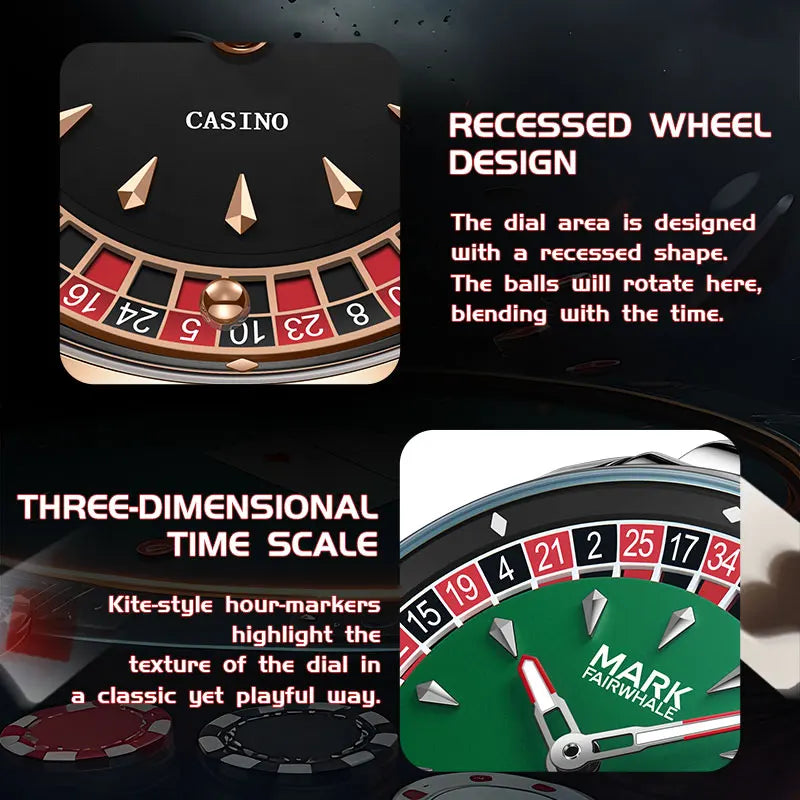 Mark Fairwhale 5031 Men Quartz Watch European recessed wheel design Arabic numerals Rotating Dial Roulette Watch montres hommes