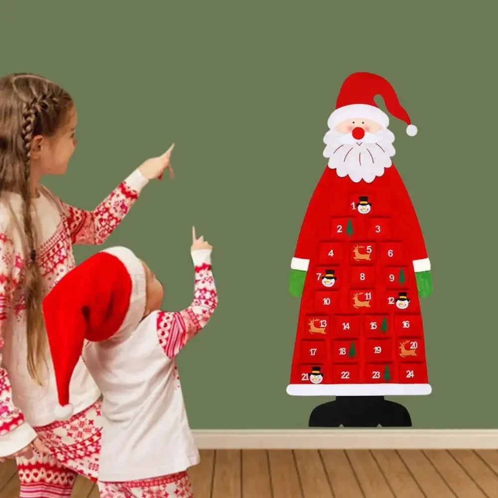 Christmas Felt Tree Advent Calendar Countdown Wall Hanging Festive Decorative Reusable Gift Santa Ornaments Party Decor Supplies