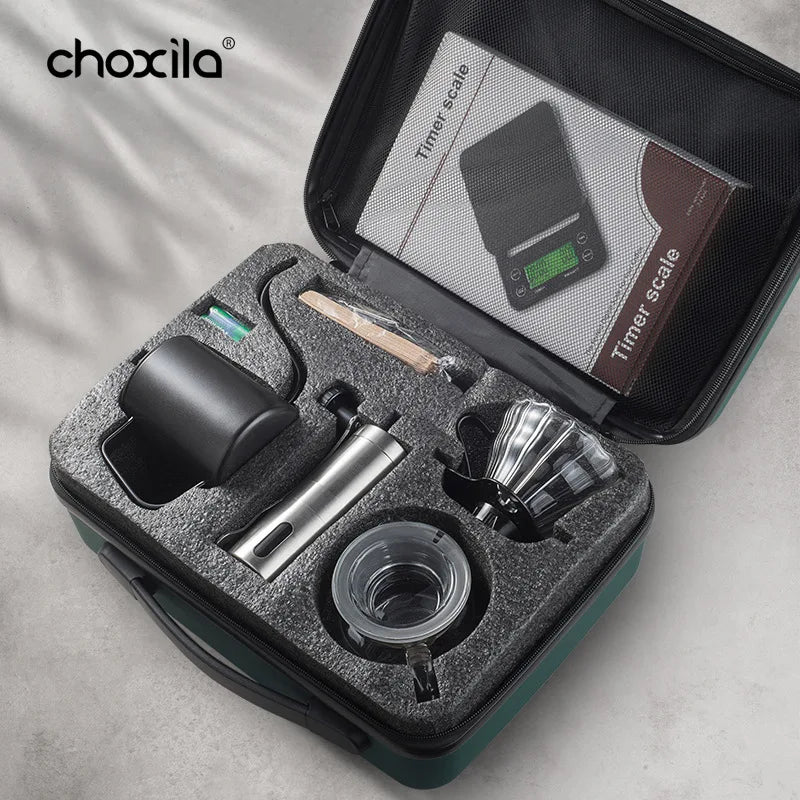 5~9pcs Pour Over Coffee Sets Coffee Bean Grinder Drip Kettle Coffee Pot Outdoor Travel Wilderness Kit Gift Box Camping Picnic