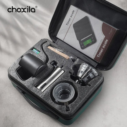 5~9pcs Pour Over Coffee Sets Coffee Bean Grinder Drip Kettle Coffee Pot Outdoor Travel Wilderness Kit Gift Box Camping Picnic