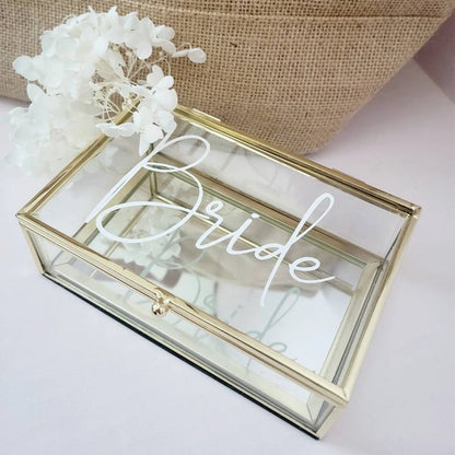 Personalized Glass Jewelry Box for Bridesmaids and Birthdays Gold and White Bridesmaid Proposal Gift For Her Mother's Day Gift