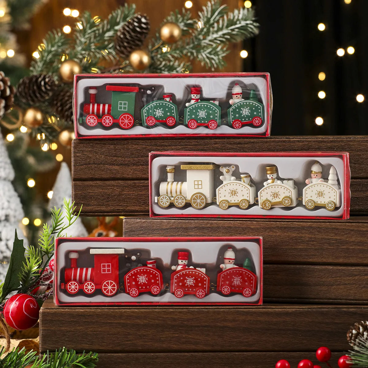 Christmas Wooden Train Decoration Merry Christmas Party Wooden Crafts Christmas for Home Happy New Year Children's Gifts