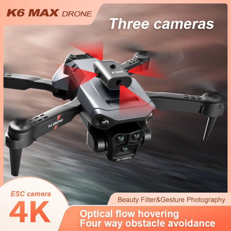 New light Flow professional UAV K6 MAX 4K HD three camera with WIFI FPV 360° obstacle avoidance quadcopter children's toy