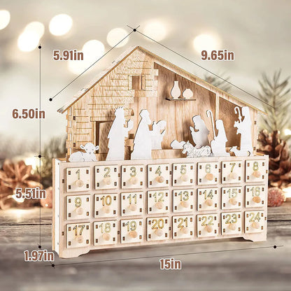 Christmas 24 Day Countdown Calendar With Light Wooden Drawer Home Decor Ornament For Kids Light Up Gifts Candy Drawer Organizer