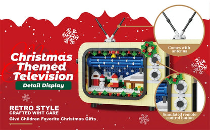 Christmas Retro Tv Building Blocks Assembly Building Blocks Xmas Gift Mini Bricks Diy Assembly Educational Toys Plastic Model