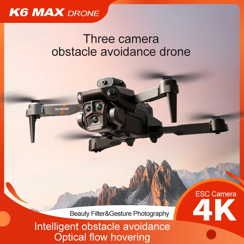 New light Flow professional UAV K6 MAX 4K HD three camera with WIFI FPV 360° obstacle avoidance quadcopter children's toy
