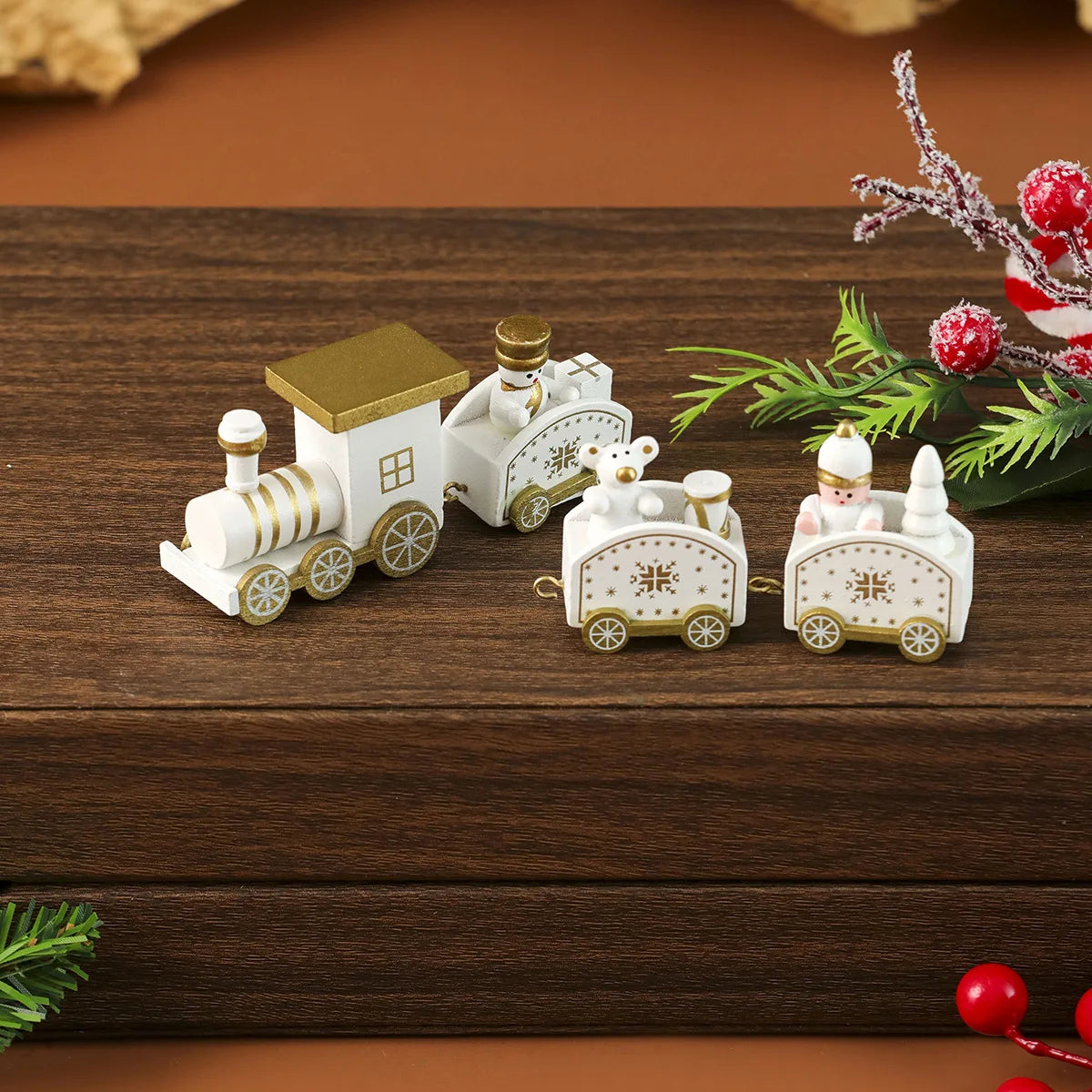 Christmas Wooden Train Decoration Merry Christmas Party Wooden Crafts Christmas for Home Happy New Year Children's Gifts