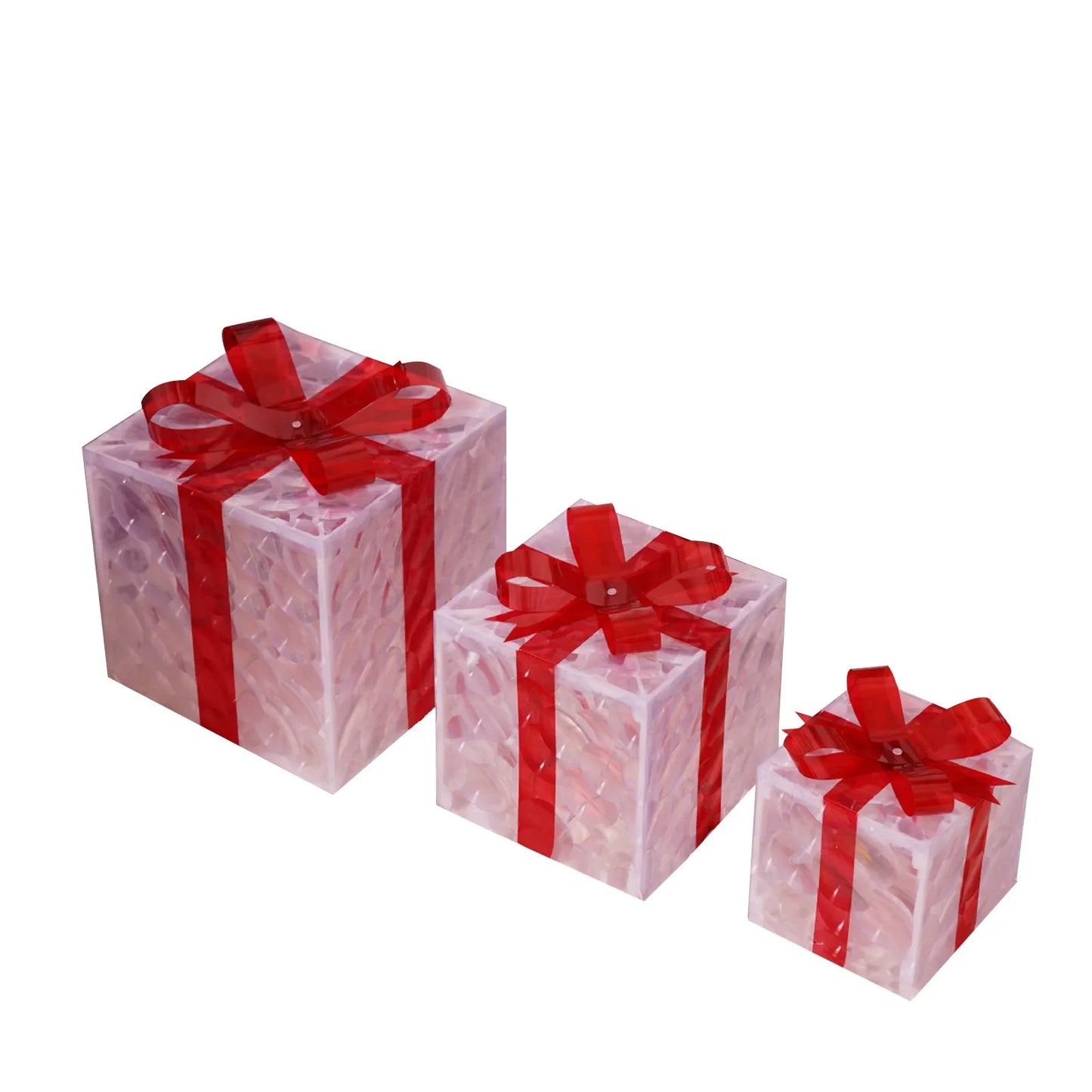 Set of 3 Christmas Lighted Gift Boxes with Bowknot Light Up Christmas Boxes Xmas Ornament for Xmas Holiday Party Indoor Outdoor