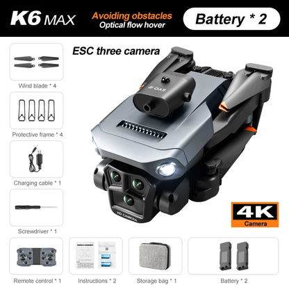 New light Flow professional UAV K6 MAX 4K HD three camera with WIFI FPV 360° obstacle avoidance quadcopter children's toy