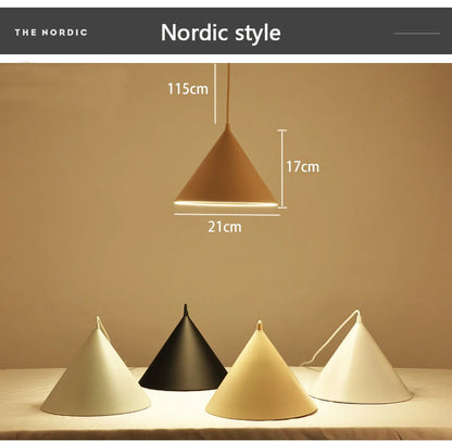 Nordic Design Cone Shape Ceiling Pendant Lamp for Dining Kitchen Island Living Room Three Lighting Methods Hanging Led Light